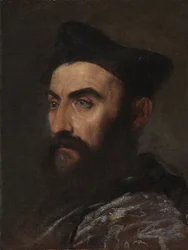 Portrait of a cleric, bust-length, in a blue coat and black hat - a fragment
