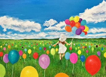 Joyful Girl Balloon Field