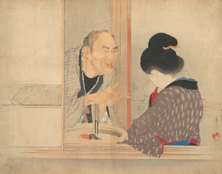 A Scolding Ochiyo, illustration from Bugei Kurabu Literary Club