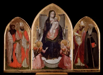 San Giovenale Triptych: Virgin and Child, left panel with Saint Bartholomew and Saint Blaise, and right panel depicting Saint Juvenal (Giovenale) - altarpiece
