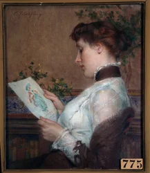 A Woman Admiring a Drawing