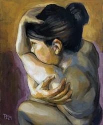 Sad Woman Embracing Herself