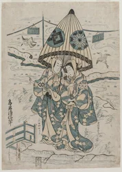 Nakamura Tomijuro and Nakamura Shichisaburo II as the Lovers Agemaki and Sukeroku, 1753