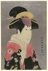 Segawa Tomisabur, an actor, head-and-shoulders portrait, facing right, in the role of Yadorigi, the wife of Ogishi Kurando
