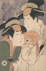 Segawa Tomisaburo II and Nakamura Manyo as Yadorigi and Her Maid Wakakusa in the Play Han