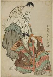 The actors Ichikawa Yaozo III as Fuwa Banzaemon and Sakata Hangoro III as Kosodate Kannonbo