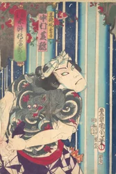 Imaginary portrait, Shuihuzhuan of Stage: Toryudai Mitate Suikoden Torodai - Actor Nakamura, 1875