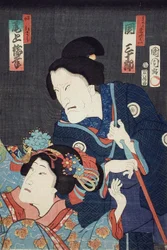 Onoe Baikō as the Younger Sister Benizara and Seki Sanjūrō as the Mother Kataomoi in the play Ichiban Norime Iki no Sashimono