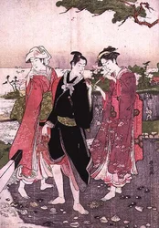 Two Girls and a Youth on a Beach