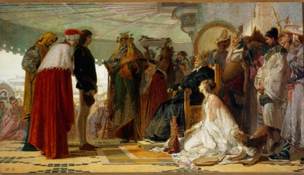 The Venetian Navigator Marco Polo in Front of the Great Qubilai