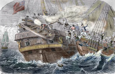 Capture of the Kent by the French privateer Robert Surcouf on the ship La Confidence on 7/10/1800 in the Gulf of Bengal