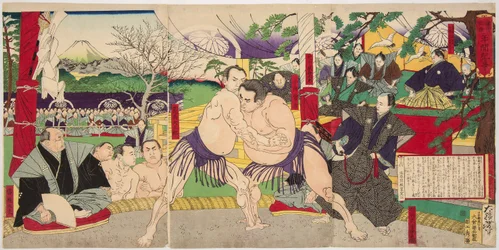 Sumo Wrestling Match between Koyonagi Tsunekichi and Arauma Daigoro