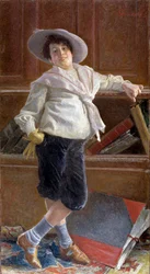 Portrait of a Smiling Little Boy, Wearing a Sailor Smock