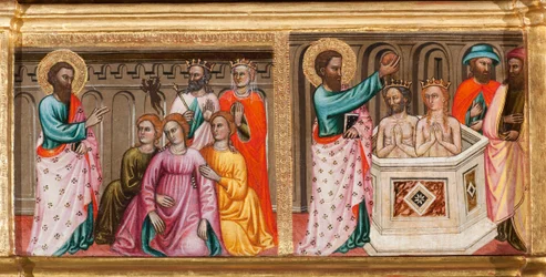 Predella with life of St. Bartholomew, doing exorcisms and baptizing (detail)