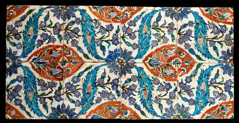 Eight composite Iznik polychrome square tiles, c.1575