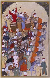 Janissaries and the parade musicians arriving, from Sur-Nama