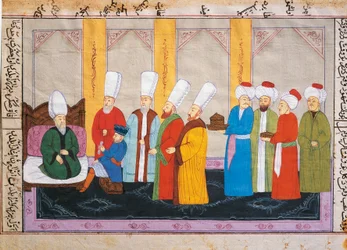 Ottoman Miniature Depicting an European Ambassador at the Topkapi Palace Court, Manuscript, Turkey