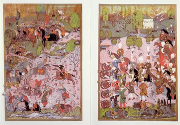 The Battle of Mohacs, between the Turks and Hungarians, 1526, facsimile of a miniature conserved in the Topkapi Museum in Istanbul