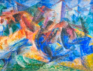 Horse, Rider and Buildings