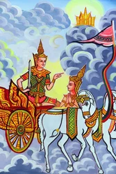 Wat Si Muang Buddhist Temple. Painting Depicting the Life Story of Shakyamuni Buddha, Vientiane, Laos