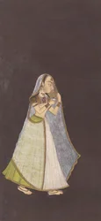A Lady Walking at Night Holding an Oil Lamp