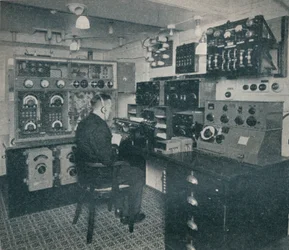 A Marconi wireless operator receiving wireless messages as the Empress of Britain crosses the Atlantic