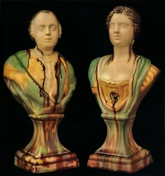 A Pair of Staffordshire Earthenware Busts Representing King George III and Queen Charlotte