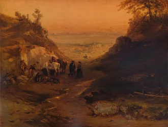 A Rocky Gorge, with Figures and Horses
