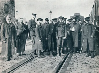 A Batch of Neuve Chapelle Wounded at a French Railway Station