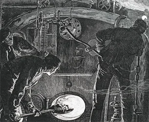 A driver and a fireman on a train.