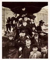 A group of children in front of the Steble fountain, Liverpool, c 1905