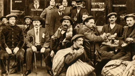 A Group of Refugee Field-Workers at a Café in Paris, First World War, 1914-1918