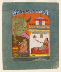 A lady plucking leaves, illustrating the musical mode Gunakali Ragini