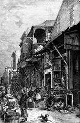 A market place in San Francisco, California, USA, mid 19th century
