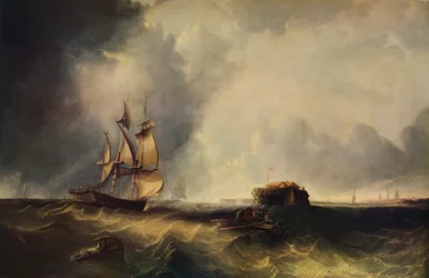 A Ship, and Men in a Rowing Boat off Calais, c1830, 1938