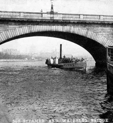 A steamer passing underneath Waterloo Bridge, London
