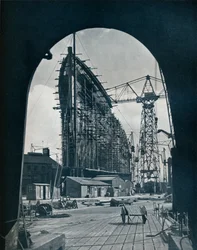 A Striking Bow View of the Giant Cunard Liner, Queen Mary, at Clydebank, Glasgow, 1934