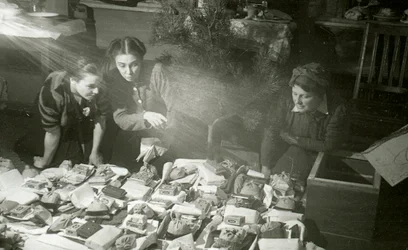 Actresses of the Moscow Art Theatre preparing presents for the Red Army, USSR, 1943