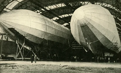 Airships in hangar, First World War, 1914