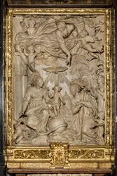 Altar of St. Joseph or Altar of the Holy Family, High Relief, Giacomo Bertesi 1668, Cathedral of Santa Maria Assunta, Cremona, Italy (photo)