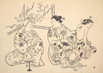 An Oiran Seated in a Parlor Applies the Fire Treatment to the Bared Back of Another Woman