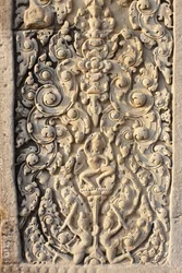 Angkor Wat, Carved Detail on Wall Flowers