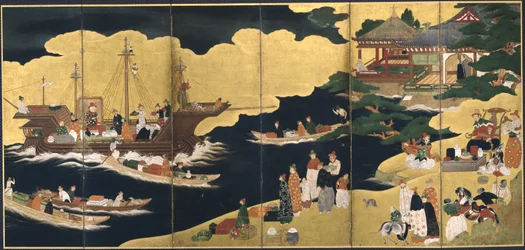 Arrival of a Portuguese ship. Nanban screen