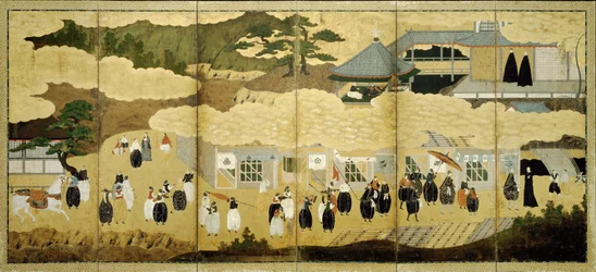 Arrival of a Portuguese ship. Nanban screen
