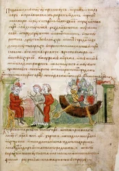 Askold and Dir asked by Rurik for permission to go to Constantinople from the Radziwill Chronicle, 15th century