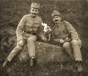Austrian soldiers with a dog