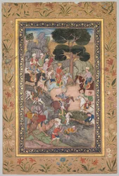 Babur meeting with Sultan Ali Mirza at the Kohik River, from a Babur-nama Memoirs of Babur