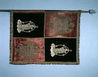 Banner with a Quartered Royal Arms of Spain and the Madonna and Child