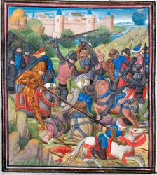 Battle Between Crusaders Under Baldwin II of Jerusalem and the Saracens. Miniature from the Historia by William of Tyre, 1460s