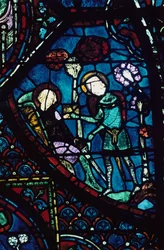 Baudoin tends the dying Roland, stained glass, Chartres Cathedral, France, 1194-1260